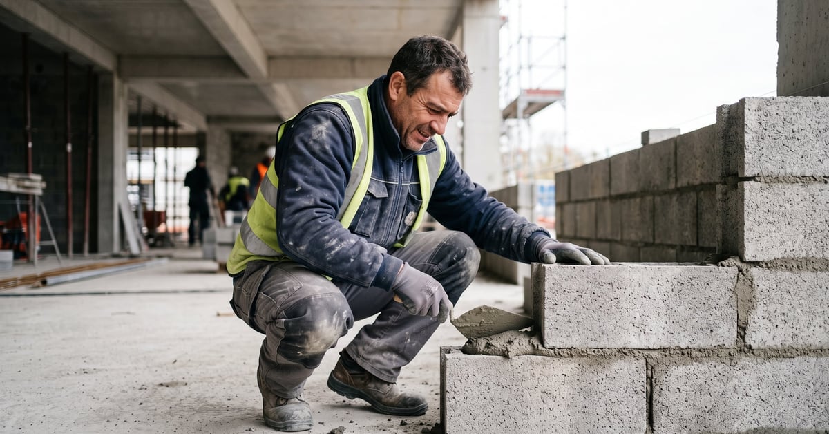 Maçon au travail sur un chantier de construction, illustrant les salaires en maçonnerie